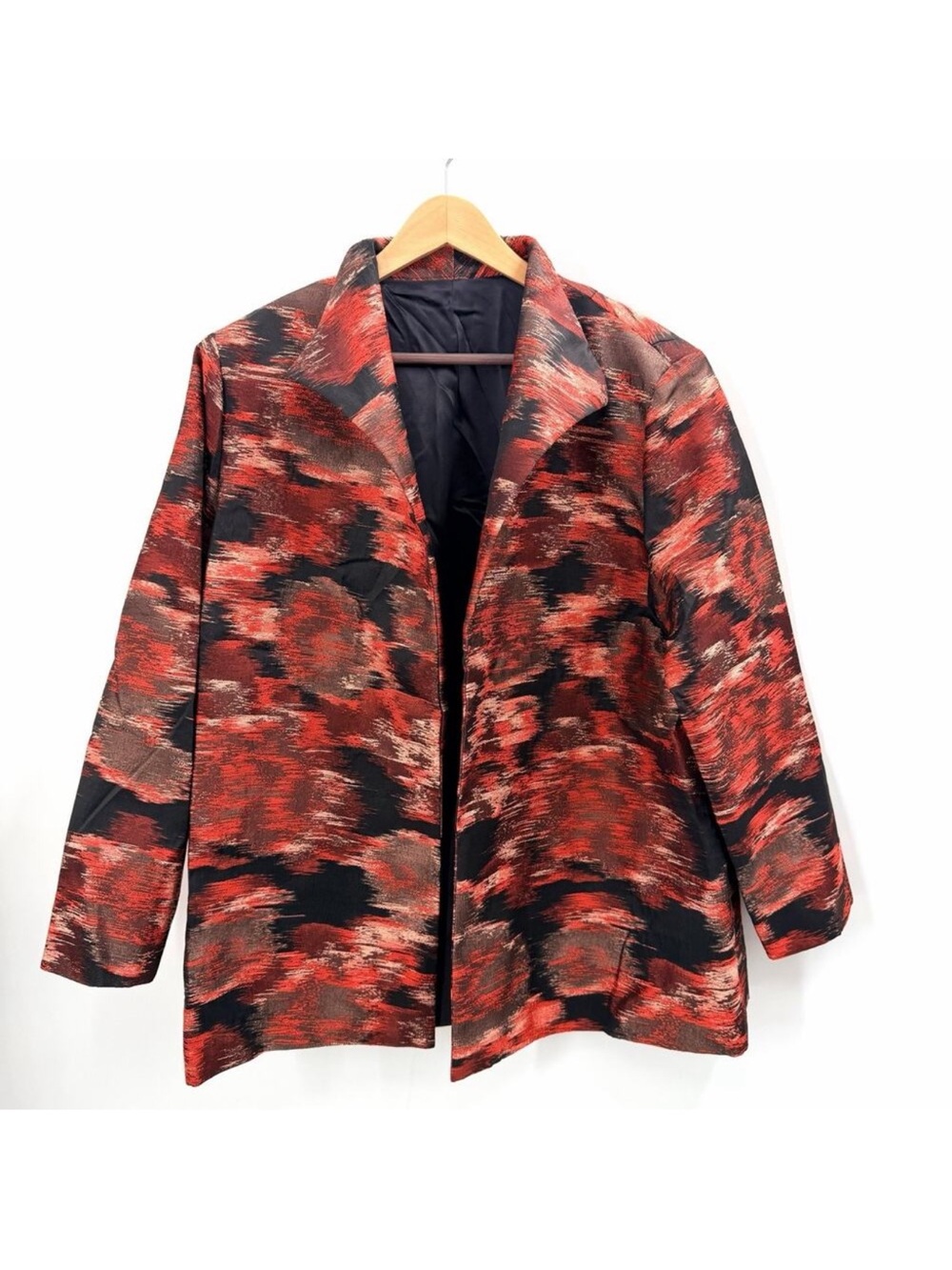 Vintage Custom Made Silk Jacquard Red Black Blazer Evening Jacket Womens 2X